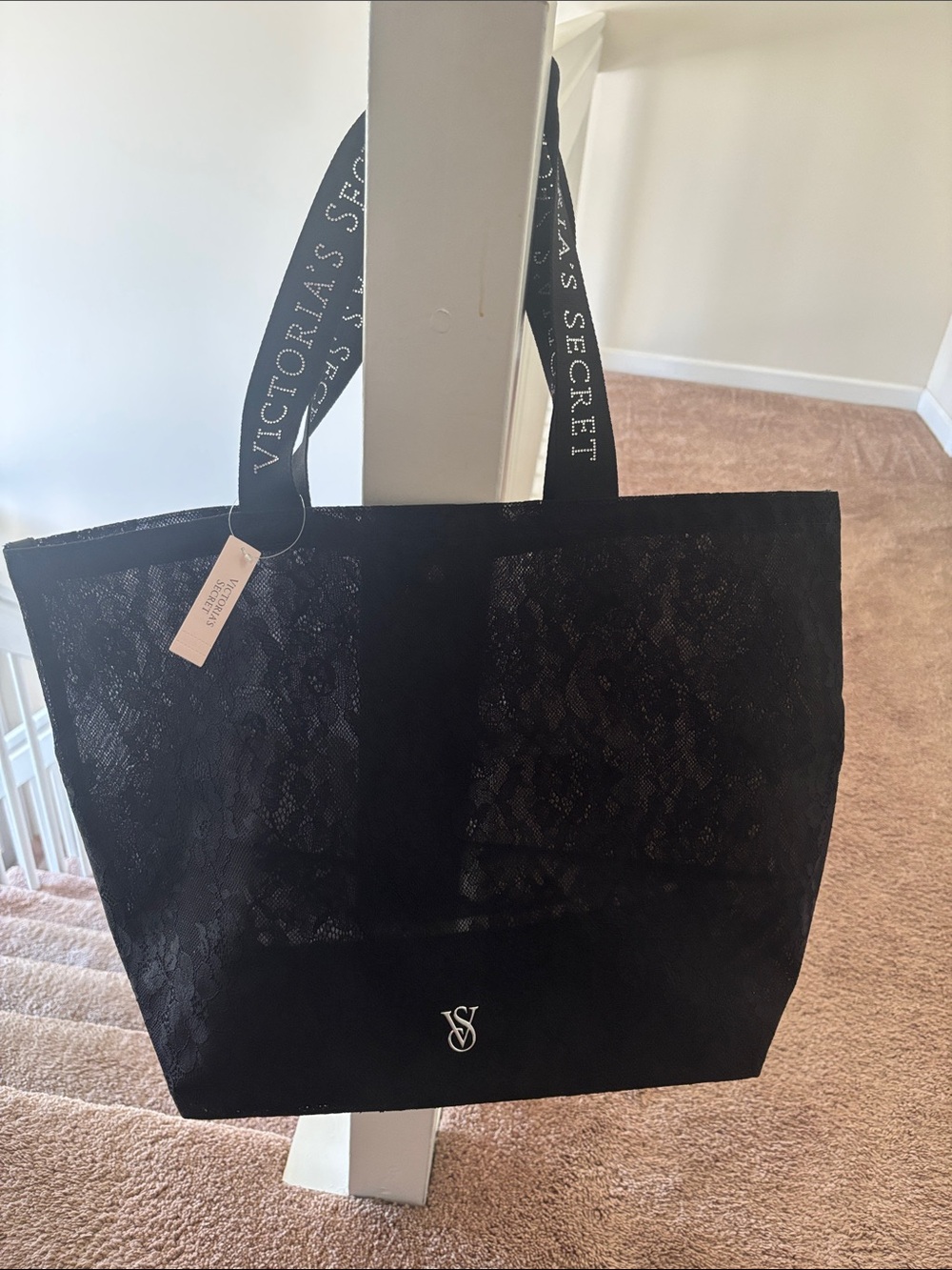 Victoria's Secret Black Lace-Overlay Tote